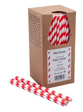 Paper Straws 8" in Red & White Stripes