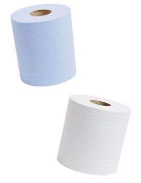 2 Ply in Blue or White Centrefeed Rolls 175mm x 150m
