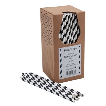 Paper Straws 8" in Black & White Stripes 